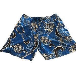 Men’s Speedo BLUE Floral Mesh Lined Elastic Drawstring Pockets Swim Trunks XL